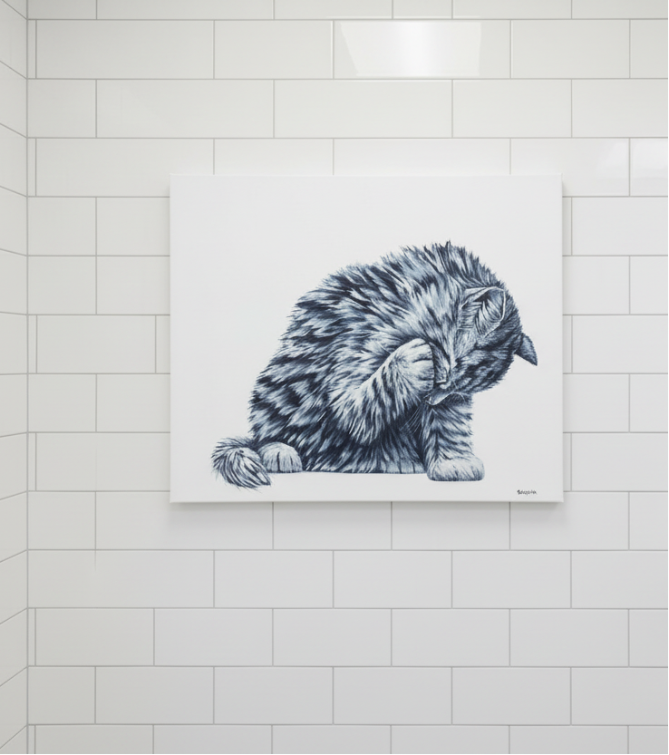 Bath Time 1 Kitten Acrylic on Canvas 16" x 20"