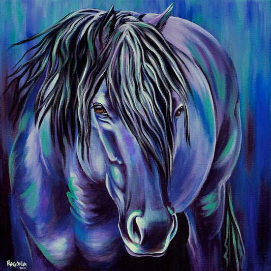 Blue Mustang Oil on Canvas Giclee 20″ x 20″