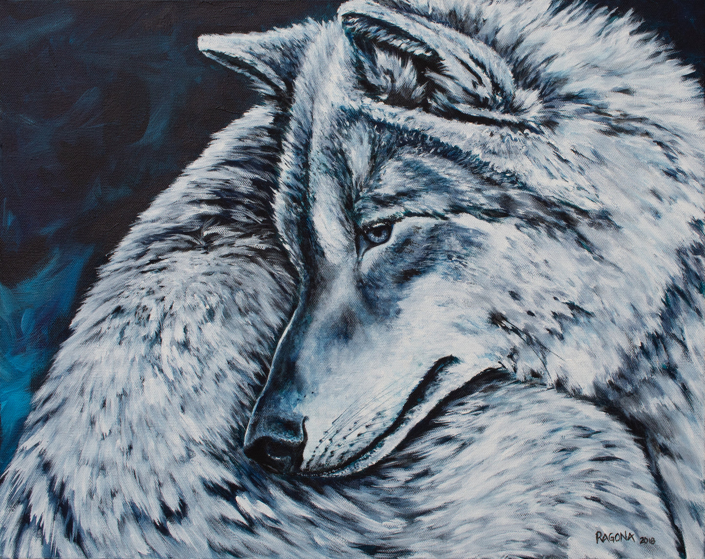 Still Wolf Acrylic on Canvas Giclee 20" x 20"